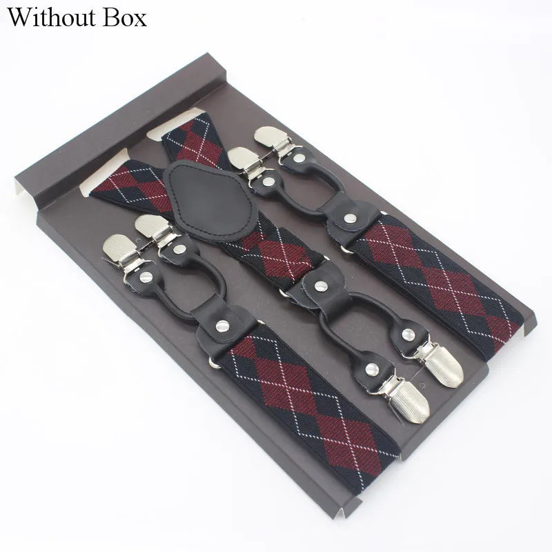3.5*120cm Fashion 6 Clips Striped Braces Man Male Vintage Casual Leather Suspenders For Adult  Tirantes Trosers Strap Adjustable
