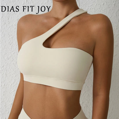 DIAS FIT JOY One-Shoulder Sexy Sports Bra Yoga Fitness Training Outwear with Detachable Beauty Back Design for Women