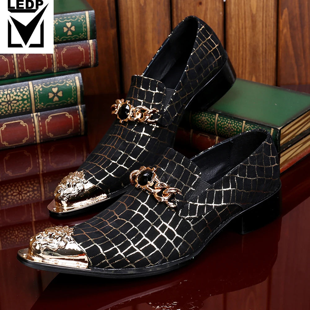 Iron Toe Shoes Men's Real Personality Custom Luxury Office Formal Wedding Original Design Retro Casual Leather Shoes