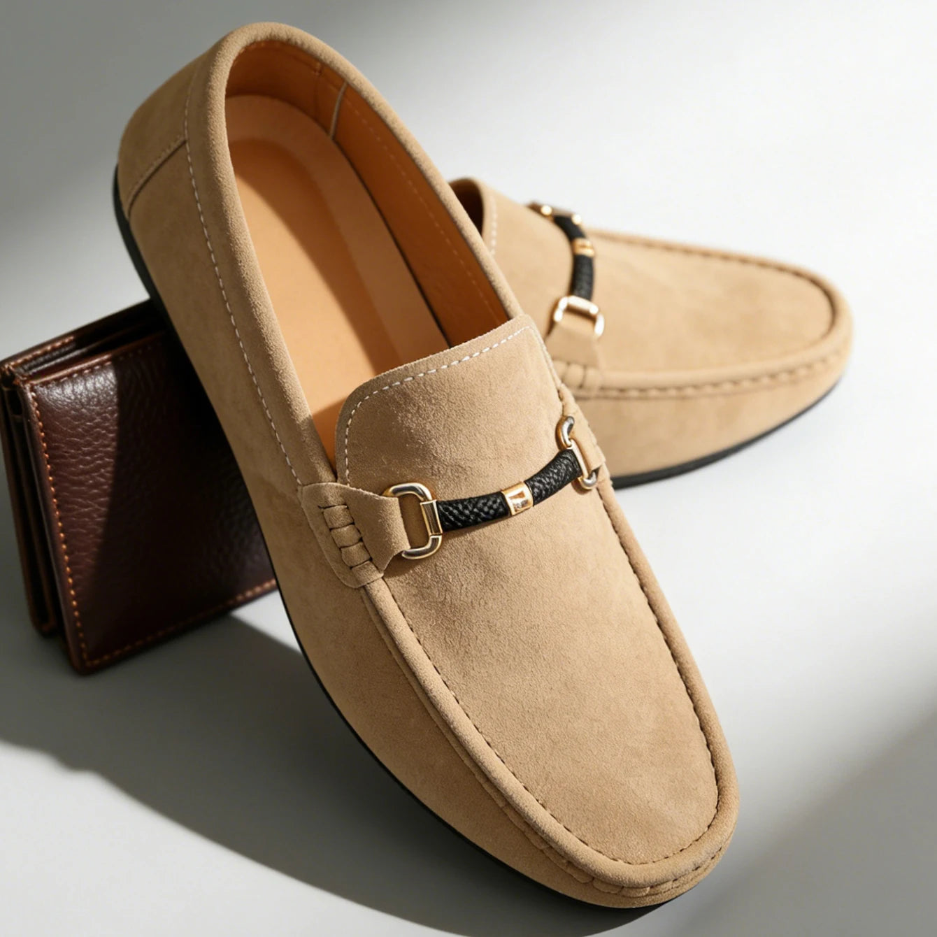 Classic Suede Leather Shoes Men Slip On Loafers Preppy Lightweight Breathable Wallking Driving Shoes Comfort Casual Men Sneakers