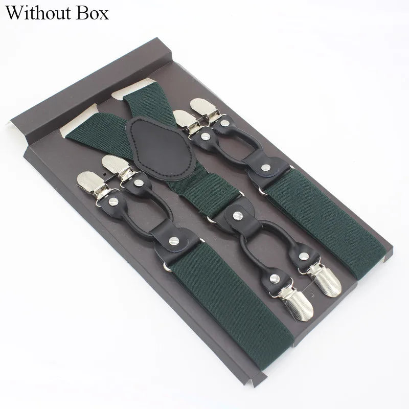 3.5*120cm Fashion 6 Clips Striped Braces Man Male Vintage Casual Leather Suspenders For Adult  Tirantes Trosers Strap Adjustable