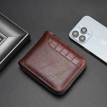 New Brand Leather Men’s Wallet Luxury Mens Purse Male Zipper Card Holders with Coin Pocket Wallets Gifts for Men Money Bag