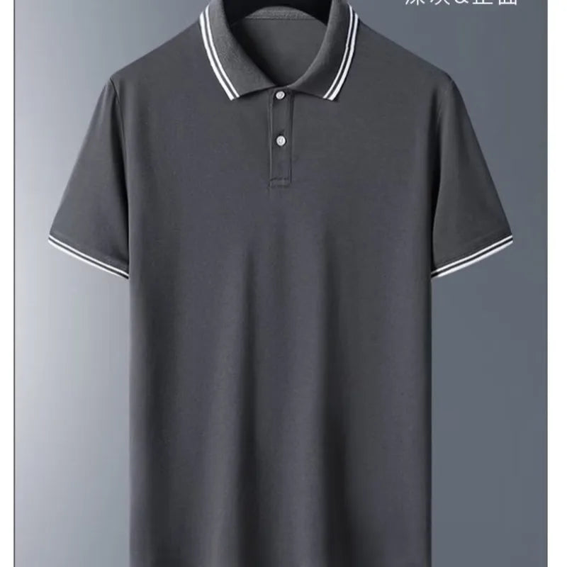 Men's ort Sve  irt Ice Silk Loose Fit Collared T-irt Busin Casual Summer Wear for Dads And Middle-Aged Men