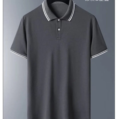 Men's ort Sve  irt Ice Silk Loose Fit Collared T-irt Busin Casual Summer Wear for Dads And Middle-Aged Men