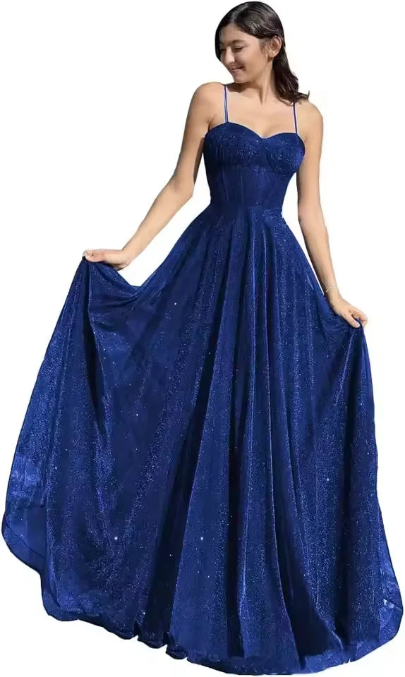 NFYN Purple A-LINE Formal Prom Gown Sequin Sweetheart Women's Evening Dresses Spaghetti Strap Pleat Celebrity Dresses Customized