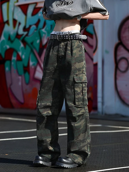 Cleanfit Camouflage Jeans Men's Retro American Workwear Loose Straight Casual Long Trousers Summer Trend Youth Active Sle