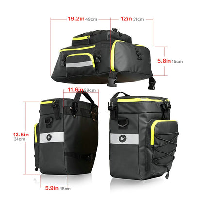 RHINOWALK Mountain Road Bicycle Bike 3 in 1 Trunk Bags Cycling Double Side Rear Rack Tail Seat Pannier Pack Luggage Carrier