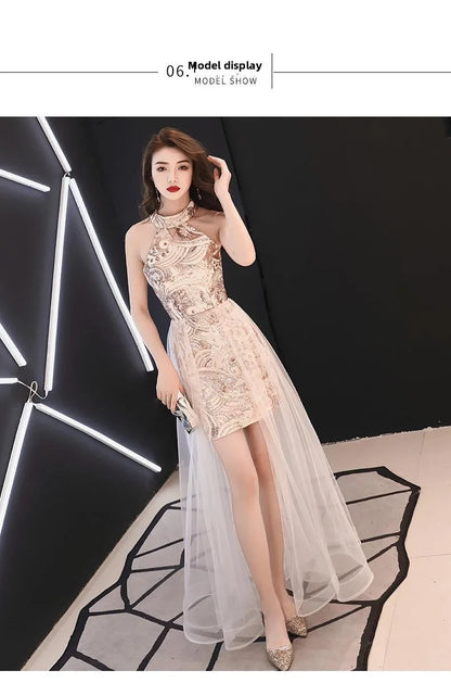 Gold ort Evening Dr Women's 2024 New Queen Aosphere Sexy Birthday Par Banquet High Waist Princ Sle Polyester Fiber