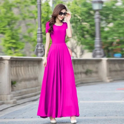 Summer Dress Women 2025 New Bohemian Beach Long Chiffon Dress Elegant Ladies Short Sleeve 5XL Sundress Women's Clothing Vestidos