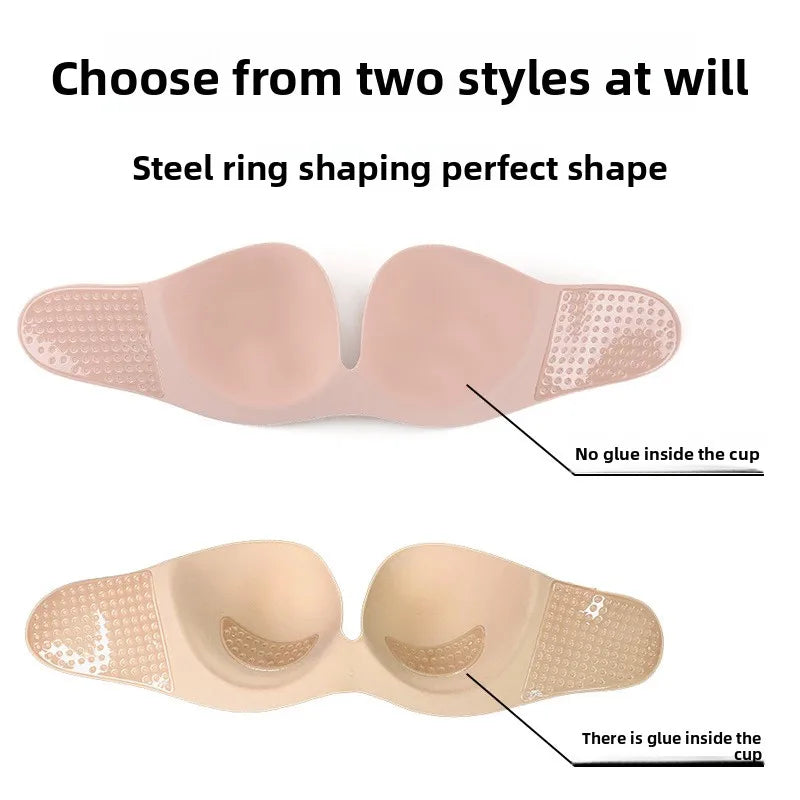 No Slip Reusable Silicone Breast Tape - U-Shaped Lift Support for Strapless Dresses Push Up Bra Alternative Waterproof Body Tape