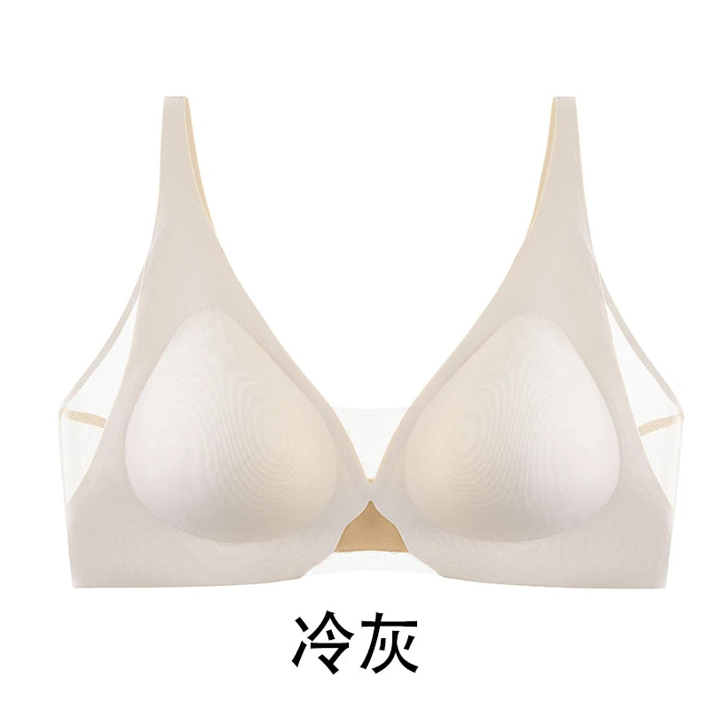 Leopard Print Sexy Hollow Mesh Backless Bra Women's Seamless Breathable Thin Sensation Gathering  Underwear Wireless Bra