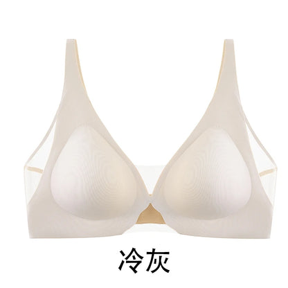 Leopard Print Sexy Hollow Mesh Backless Bra Women's Seamless Breathable Thin Sensation Gathering  Underwear Wireless Bra