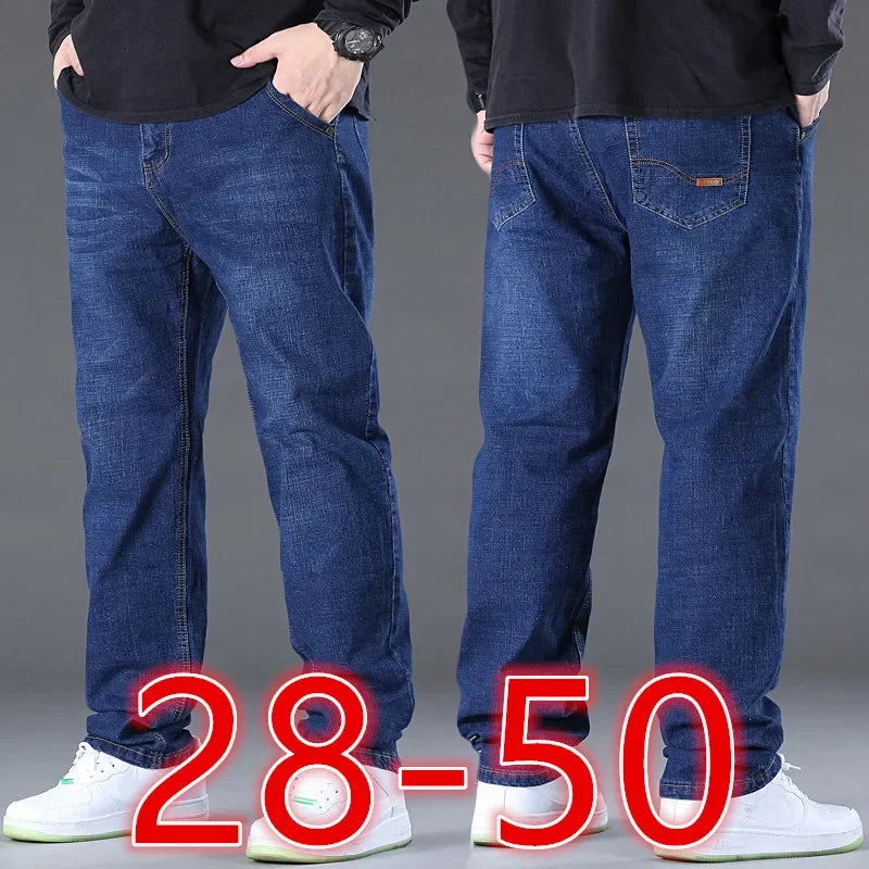 Blue Jeans Men Big Size 48 50 Denim Pants Large Size Pants for 45-150kg Jeans Hombre Wide Leg Jeans Pantalon Homme