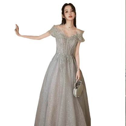 plus Size Evening Gown 2024 Wedding Proposal Art Exam Large Dr Slimming Effect Princ Sle ort Sve Long Dr