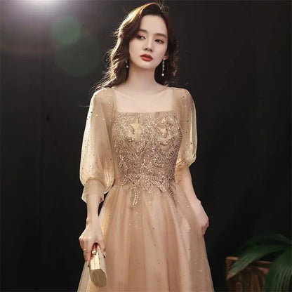 DSP Customise Elegant A Line Half Sleeves Prom Dresses 2025 Formal Evening Party Dress with Appliques Graduation Dresses Long