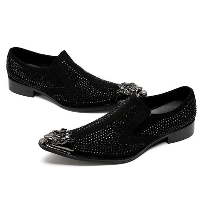luxury mens shoes Stick diamond red  metal pointed party wedding Dress shoes man