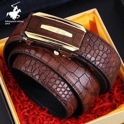 Genuine Leather Belt for Men Automatic Buckle Crocodile Pattern Calfskin Business Fashion Mid-aged And Young Waist Belt