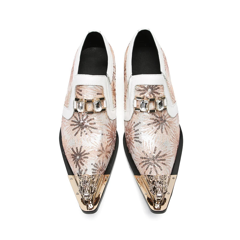 New British Style Pointed Toe Banquet Shoes Leisure Plus Size Print Evening Shoes Elegant Men Busienss Cow Leather Wedding Shoes