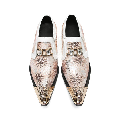 New British Style Pointed Toe Banquet Shoes Leisure Plus Size Print Evening Shoes Elegant Men Busienss Cow Leather Wedding Shoes
