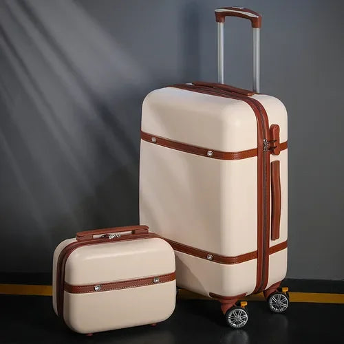 New Rolling Luggage Set Women Fashion Combination Lock Travel Suitcase Set Universal Cosmetic Bag Retro 2pcs Trolley Luggage Set
