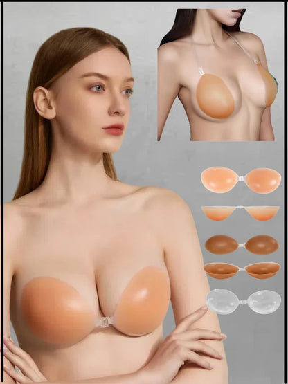 Silicone Push-Up Breast Form with Straps, No-Strap Invisible Nipple Pads, Waterproof and Breathableingerie for Women