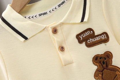 Boys Summer Clothing Children's Short Sleeved Set New Children's And Boys Baby Striped Polo Shirt Two-Piece Set