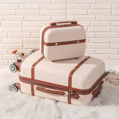 New Rolling Luggage Set Women Fashion Combination Lock Travel Suitcase Set Universal Cosmetic Bag Retro 2pcs Trolley Luggage Set