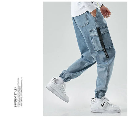 Men Joggers Cargo Denim Pants Baggy Harem Japanese Streetwear Styke Male Ankle Harajuku Casual Hip Hop Jeans Trousers Men