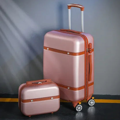 New Rolling Luggage Set Women Fashion Combination Lock Travel Suitcase Set Universal Cosmetic Bag Retro 2pcs Trolley Luggage Set