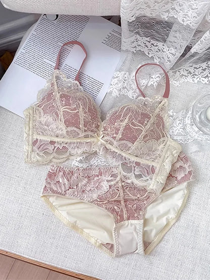 YUQI 2025 Lace Push Up Bra Set - Small Bust Anti-Sag | Autumn Winter Sexy Lingerie Wireless Comfort No Underwire Cover