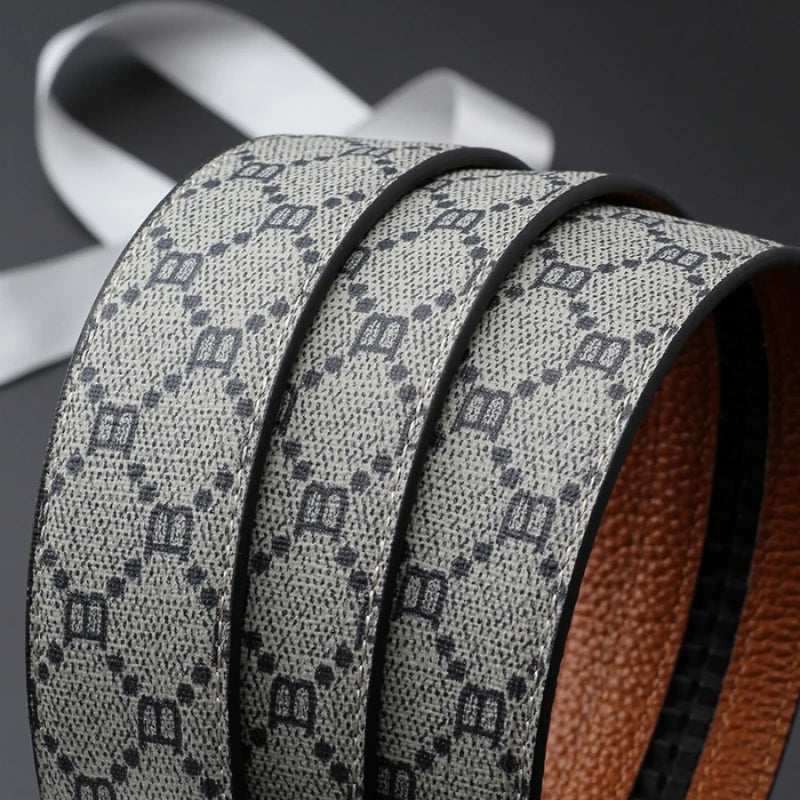 New Big "V" Automatic Buckle Men Belt, Fashionable Letter Buckle Waist Belt, Business Casual Leather Belt,Genuine Suit Belt