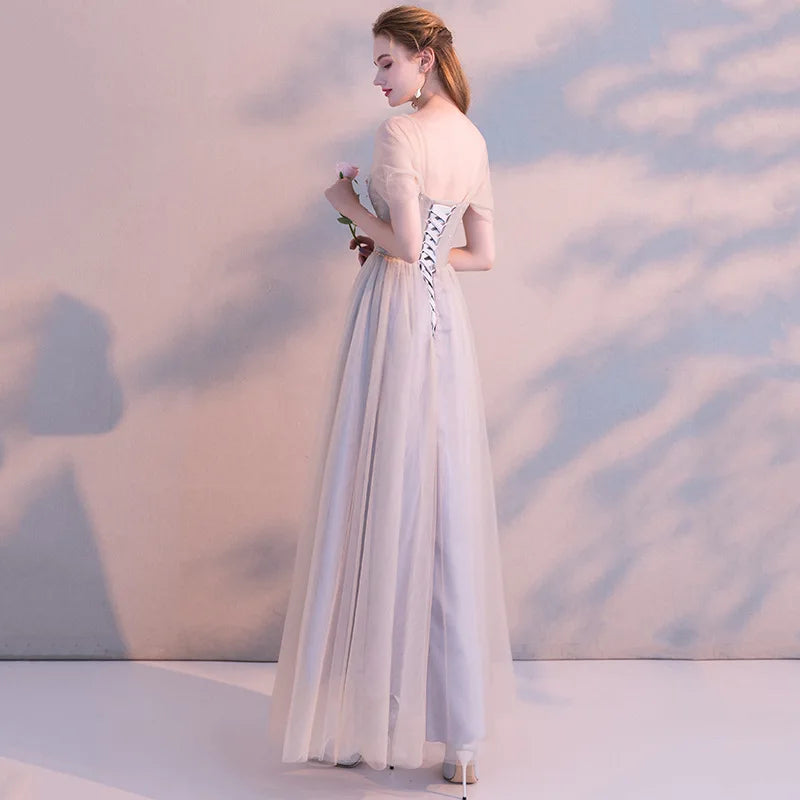 A8139 Dropship Beautiful Banquet Evening Dress Sweet Memory Floor Length Tulle Black Grey Celebrity Birthday Dresses