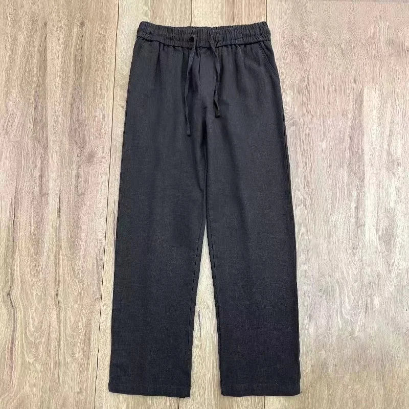 2025 New Straight Casual Cotton Linen Pants Men Wide Leg Lightweight Baggy Cotton Sweatpants Male Walking Jogger Trousers Work