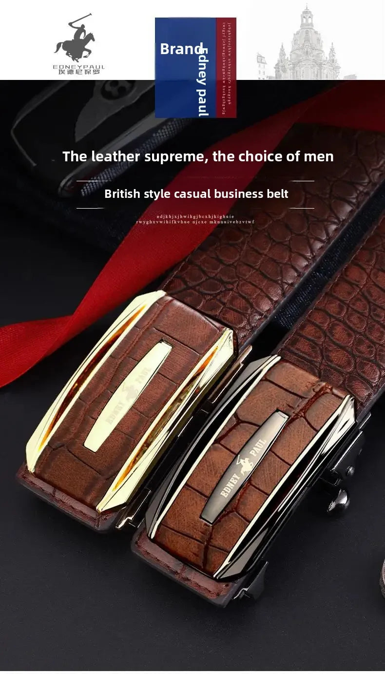 Genuine Leather Belt for Men Automatic Buckle Crocodile Pattern Calfskin Business Fashion Mid-aged And Young Waist Belt