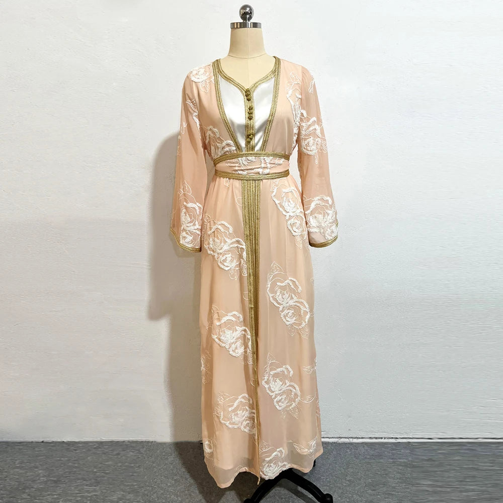 Ramadan Abaya Dubai Embroidery Formal Long Dress for Women 2 Piece Suit Arabic Kimono Suit Female Islam Dresses Caftan Marocain
