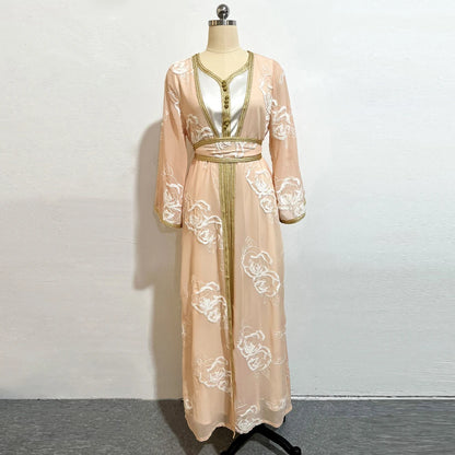 Ramadan Abaya Dubai Embroidery Formal Long Dress for Women 2 Piece Suit Arabic Kimono Suit Female Islam Dresses Caftan Marocain