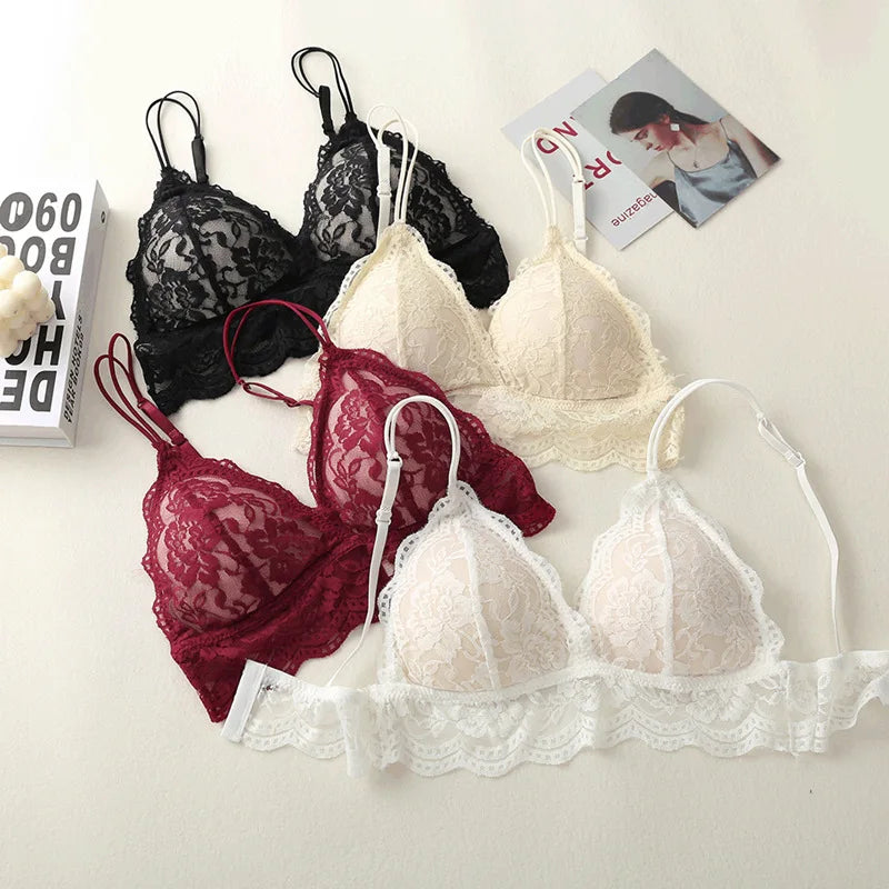 Lace Bra Women Non-wire Bralettes Small Cup Push Up Bras Backless Sexy Lingerie French 1/3 Cup Underwear Female Padded Brassiere