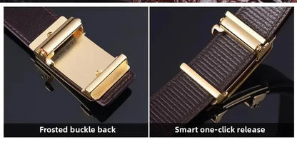 Genuine Leather Belt for Men Automatic Buckle Crocodile Pattern Calfskin Business Fashion Mid-aged And Young Waist Belt