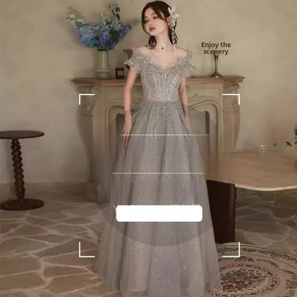 plus Size Evening Gown 2024 Wedding Proposal Art Exam Large Dr Slimming Effect Princ Sle ort Sve Long Dr