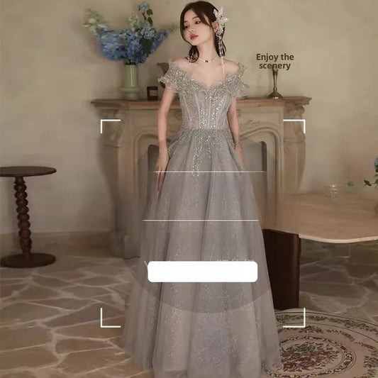 plus Size Evening Gown 2024 Wedding Proposal Art Exam Large Dr Slimming Effect Princ Sle ort Sve Long Dr