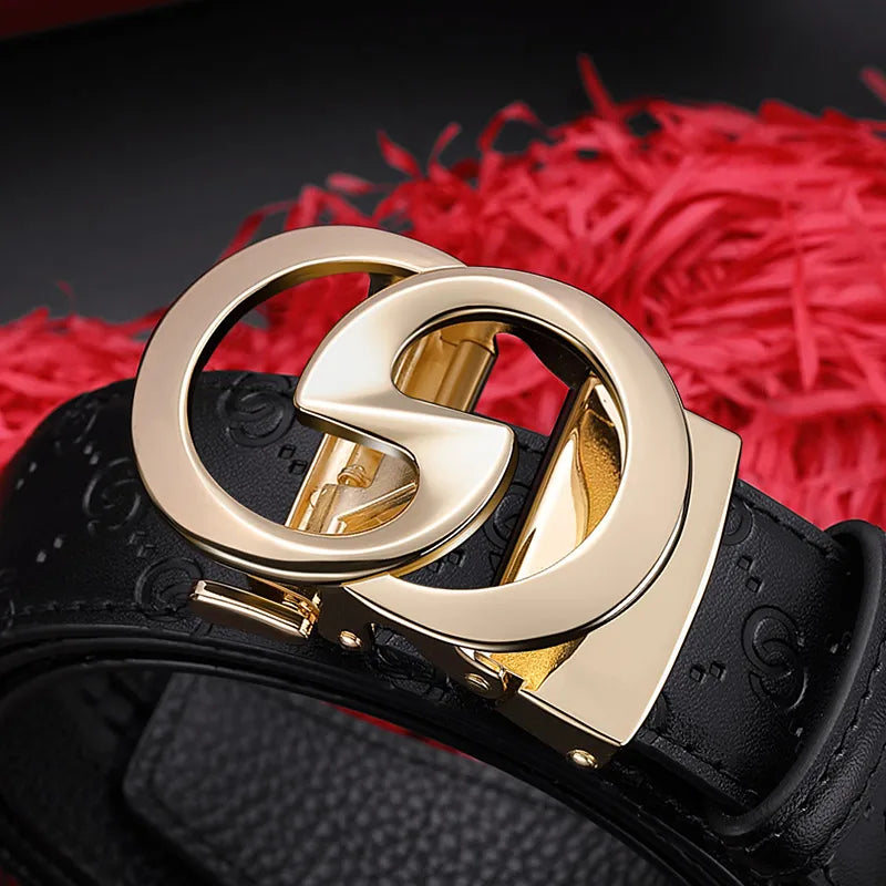 Men's high-end leather belt, automatic buckle belt, fashionable and versatile belt