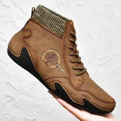 Winter Leather Men Boots with Fur Warm Snow Boots Men Comfort Casual Shoes Sneakers High Top Western Ankle Boots Waterproof