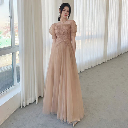 Champagne Color Maids Dr Long Sve Women's Sle Summer New Faion Simple Ele Long Silhouette Sister's up Gown