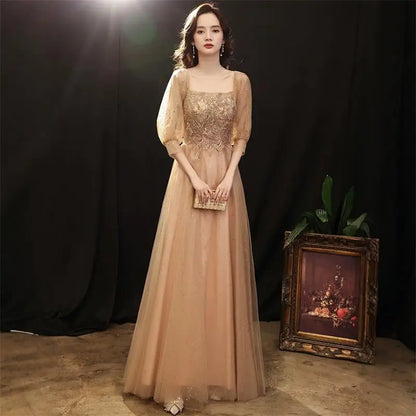 DSP Customise Elegant A Line Half Sleeves Prom Dresses 2025 Formal Evening Party Dress with Appliques Graduation Dresses Long