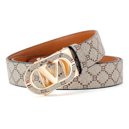 New Big "V" Automatic Buckle Men Belt, Fashionable Letter Buckle Waist Belt, Business Casual Leather Belt,Genuine Suit Belt