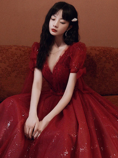 New wine sweat long lady girl bridesmaid dress performance prom gown dress