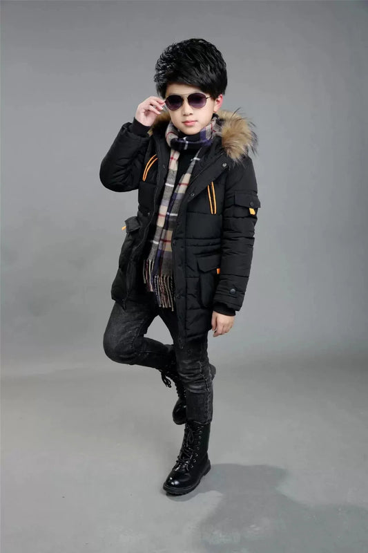 5-14 Years Big Boys Jacket Winter Thicken Warm Teenager Kids Jacket Fashion Long Style Zipper Hooded Children Outerwear Clothing
