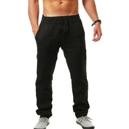 2025 New Straight Casual Cotton Linen Pants Men Wide Leg Lightweight Baggy Cotton Sweatpants Male Walking Jogger Trousers Work