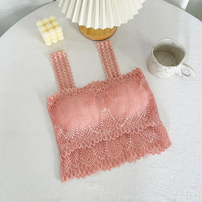 Anti Glare Woman Sexy Off Shoulder Bustier Tops Protecting Breasts Non-slip Underwear Bud Silk Sexy Summer Basic Shirts Girl