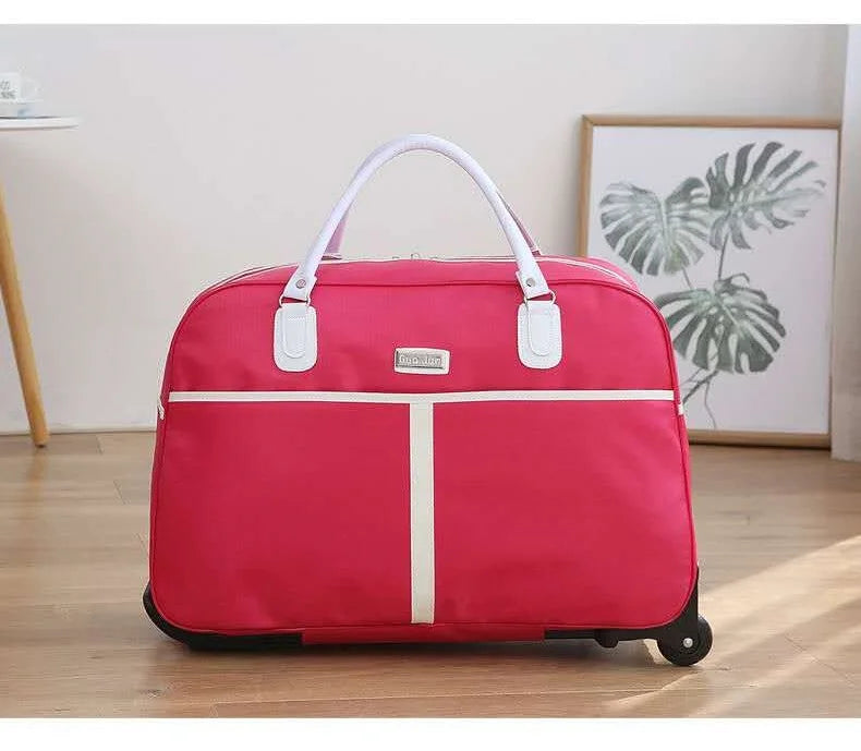 Large Capaci Travel Bag Women's Lightweight Pull Bag Portable ort Trip Hand Lage Bag with Wheels Faionable Ox Cloth